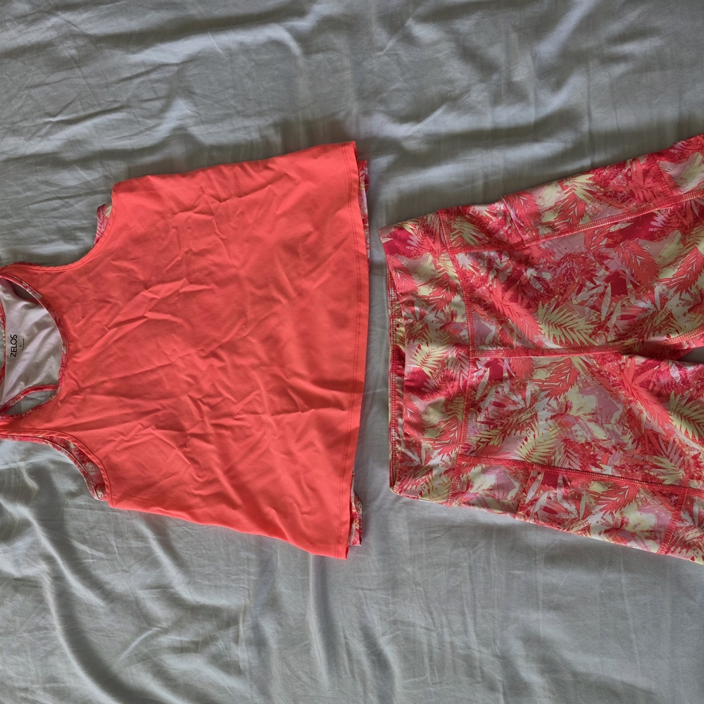 Coral Tank Top and Tropical Print Shorts Set